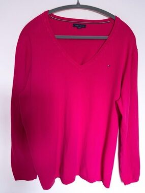 Tommy Hilfiger Women’s Pink Knit Sweater XXL Logo Crewneck Preppy Cozy Oversized